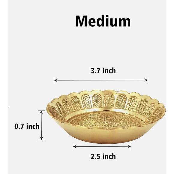 Pack Of 3 Designer Pure Brass Nakshi Plate for Puja/Diwali/Bhog Thali 2 inch - Picture 4 of 8